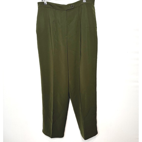 Vintage Savion Womens Dark Olive Green Pleated Trousers Size 18 Tapered Leg - Picture 8 of 8